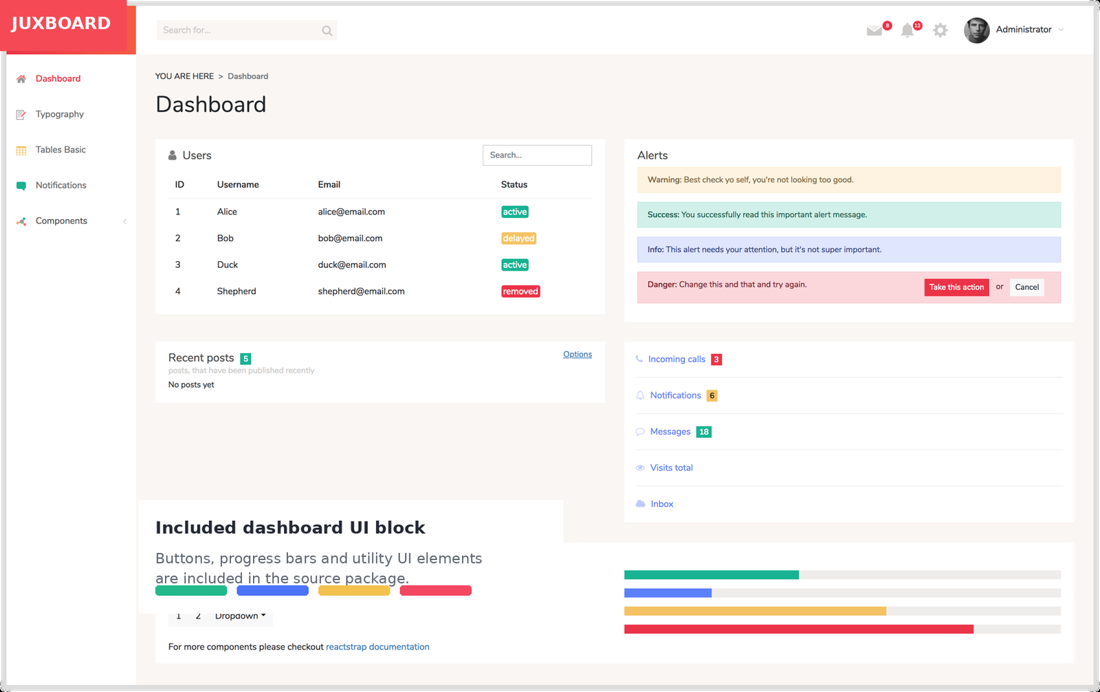 JuxBoard React Admin Dashboard
